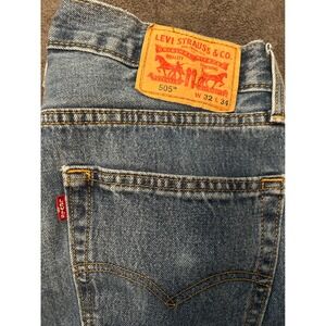 Levis 505 Regular Fit Straight Leg Blue Denim Jeans Men W32 L34 Rugged Workwear